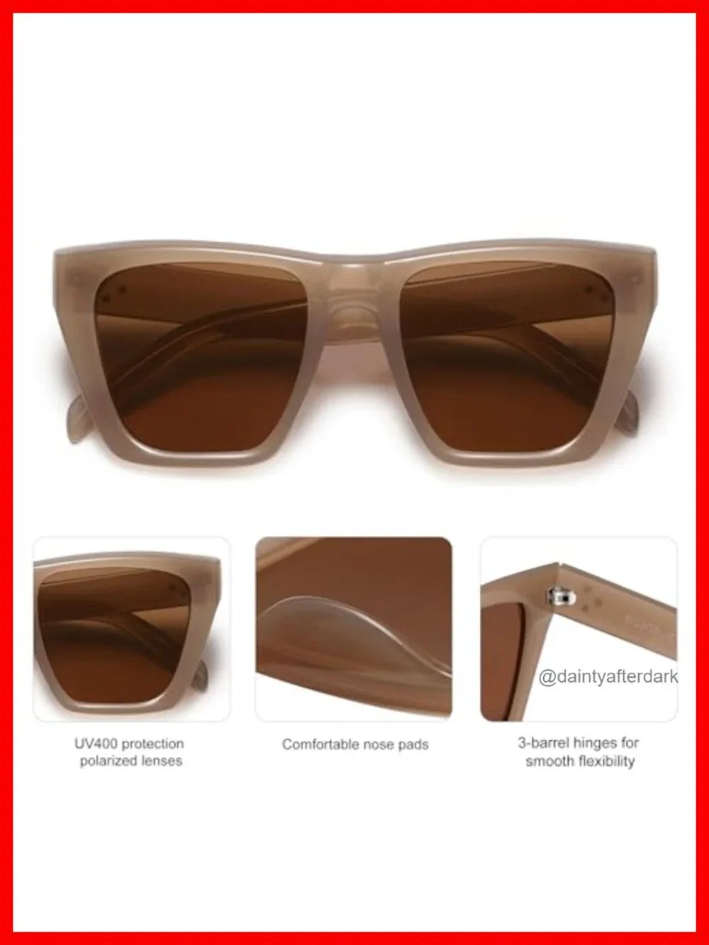 Fashion Oversized Square Cat Eye Polarized Sunglasses for Women
